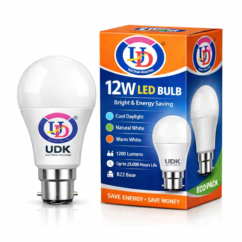 UDK 12W LED Bulb B22 | 1200 Lumens | Energy Saving | 6500K Cool White | 1 Year Warranty